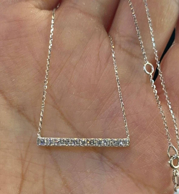 1Ct Round Lab Moissanite Women's Bar Pendant With Necklace 14K White Gold Plated
