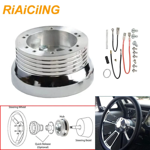 Polished Steering Wheel Hub Adapter 5 & 6 Hole for Chevy GM Flaming River Ididit