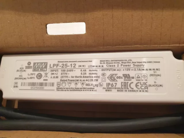 MW LPF-25-12 LED-Trafo, 25 W, 12 V DC, 2100 mA 2