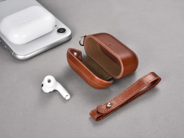 Genuine Leather AirPods, AirPods Pro & AirPods 3 Case with Detachable Strap