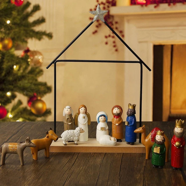 CHRISTMAS NATIVITY SETS, Set of 13 Mini Nativity Scene Resin Figurines