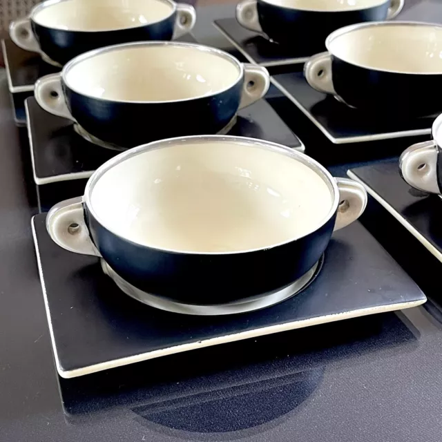 CLARICE CLIFF Bizzare ART DECO Set of 6 Two Handled SOUP BOWL Hand Painted