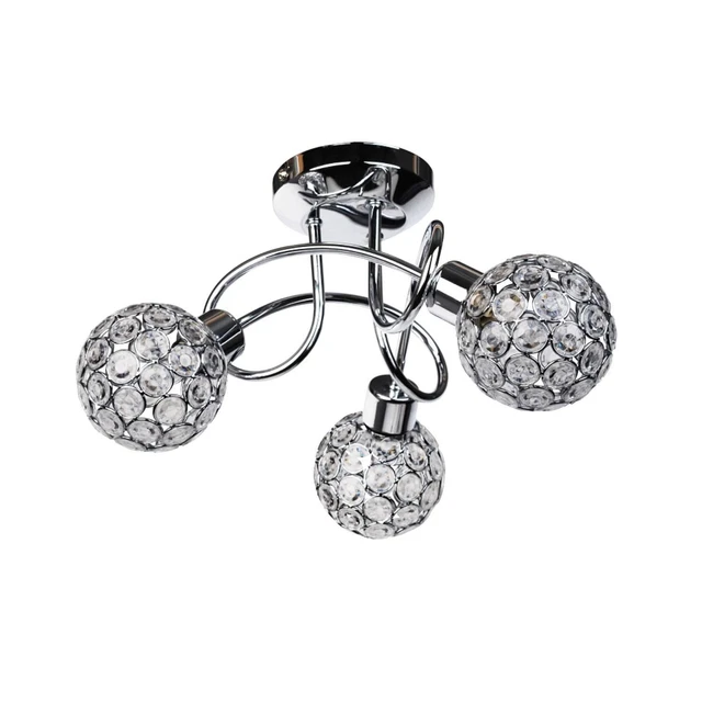 Modern 3 Way Flush Chrome Ceiling Light fitting Jewelled Metal Ball Shades