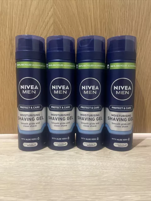 4 x NIVEA MEN Rasieren Protect & Care feuchtigkeitsspendendes Rasiergel mit Aloe Vera 200ml