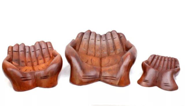 Wooden Hand Cupped Shaped Fruit Bowl Offering Bowl Wood Carving Christmas Gift