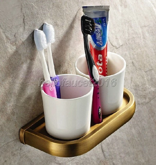Antique Brass Ceramic Double Cup Toothbrush Holder Bathroom Accessories Lba177
