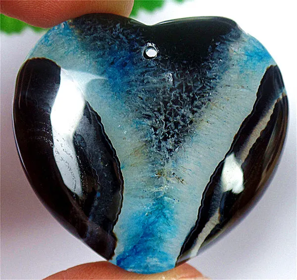 43x40x6mm Blue&Black Druzy Geode Agate Love Heart Pendant Bead ZL5459
