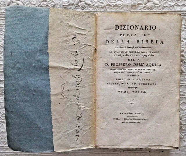 Antichi libri lotto  N. 2 dizionari portatili della Bibbia in  BASSANO nel 1805