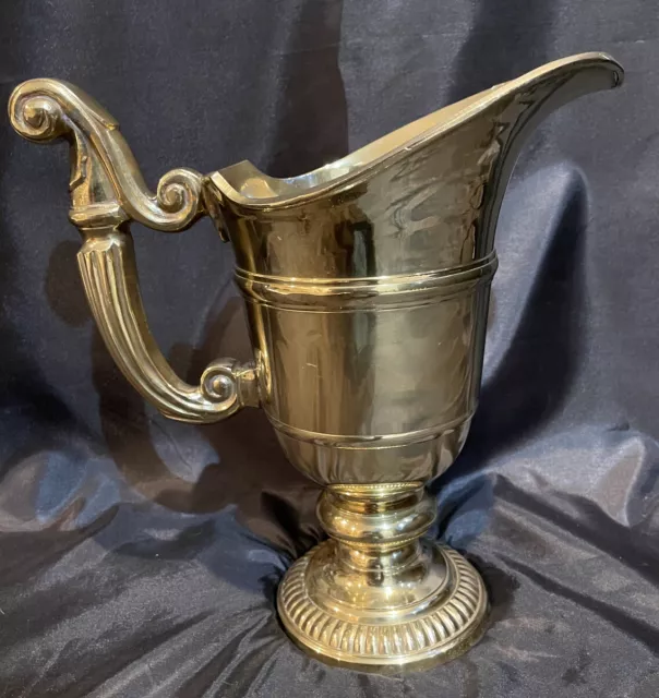 RARE Vintage Solid Brass Heavy & Ornate Pitcher Grecian Style 10 ⅜”