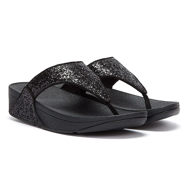 FitFlop Lulu Glitter Womens Black Flip Flops