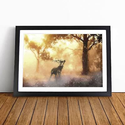 Deer Stag in an Autumn Forest in Abstract Framed Canvas Wall Art Print Picture