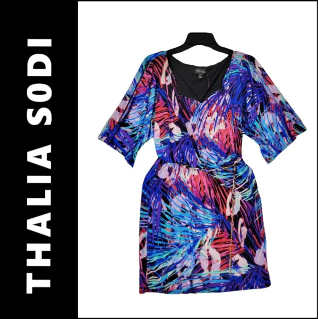 Thalia Sodi Dress Small Women Cold Shoulder Short Sleevess Floral Sheath Belt