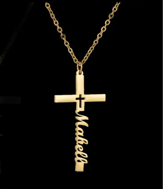 Custom Name Necklace Cross Jewelry Pendant Stainless Steel Gold Silver Men Women 2
