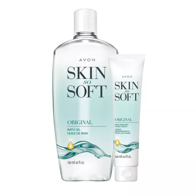 Avon Skin So Soft Original Bath Oil 25oz Bonus Size W/Free Hand Cream.