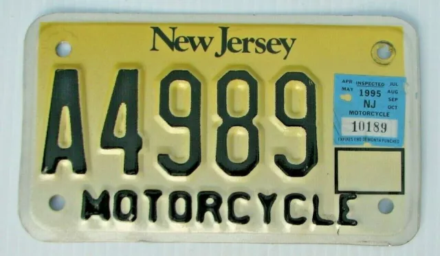 New Jersey 1995  Motorcycle Cycle License Plate " A 4989 " Nj  Goldfinch Reflec