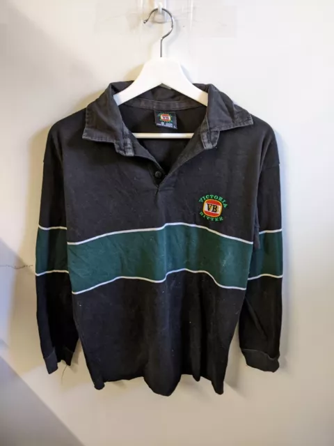 Victoria Bitter Rugby Shirt Mens Large Black 90S Beer Vintage Grog Australiana