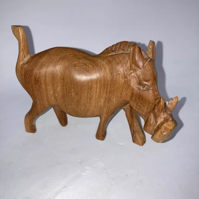Hand Carved  Tanzania Warthog Wild Boar Pig Vintage Wooden Figurine Carving 5”