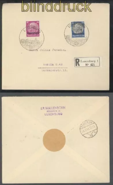 Luxemburg Mi # 12 + 15 MiF R-Brief 27.9.1941 nach Berlin (43004)