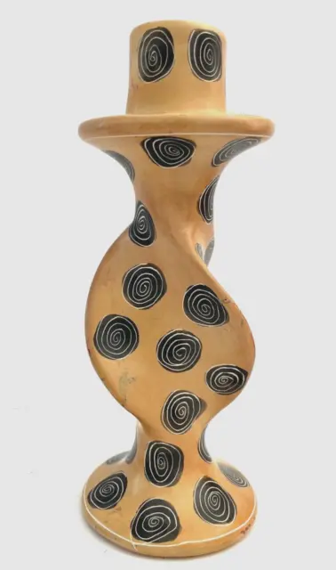Kenya Vintage Candlestick Twisted Handmade Ceramic 7" tall x 2 ¾" wide 1980s