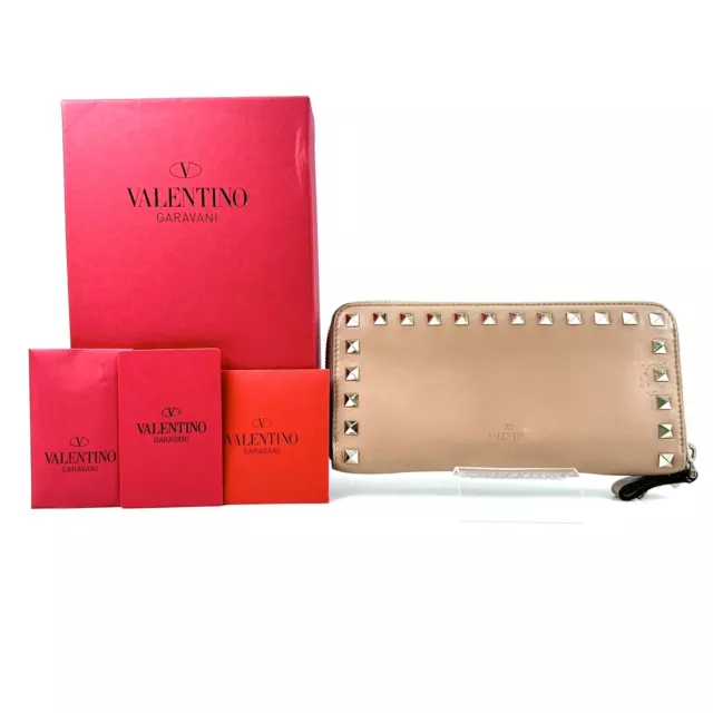 VALENTINO GARAVANI Long Wallet Rockstud Leather Beige Authentic/B04-0100