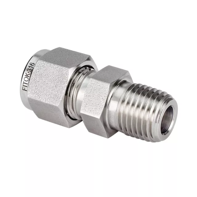 FITOK 316 Stainless Steel Tube Fitting Male Connector 3/16" Tube OD x 1/8" MNPT