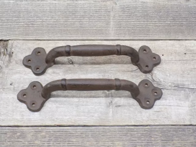 2 Rustic Cast Iron Antique Style Restore Barn Handles Gate Pull Door Handle