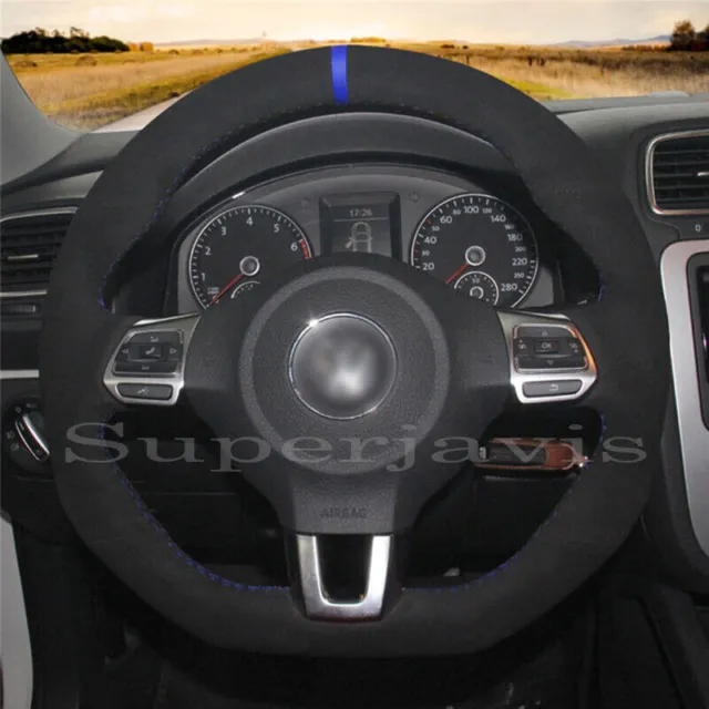 Black Suede Leather Steering Wheel Stitch on Wrap Cover For VW Golf 6 GTI MK6