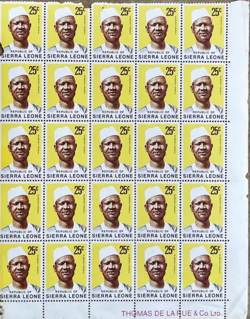 Sierra Leone Siaka Stevens Former President Sheet Block of 25 Stamps West Africa