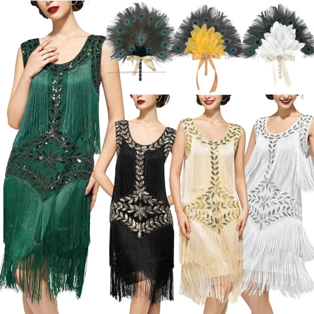 1920s Sleeveless Flapper Dresses Great Gatsby Fringed Sequin Cocktail Dresses