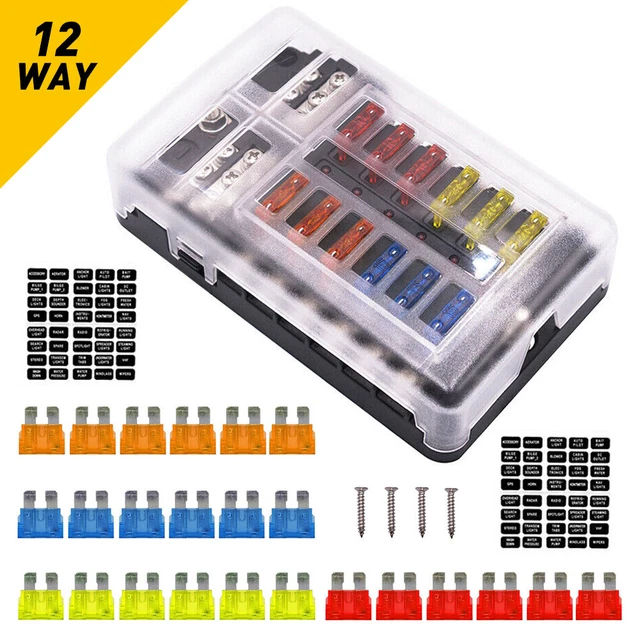 12 Way Blade Fuse Box Block Holder LED Indicator 12V 32V Auto Marine Waterproof