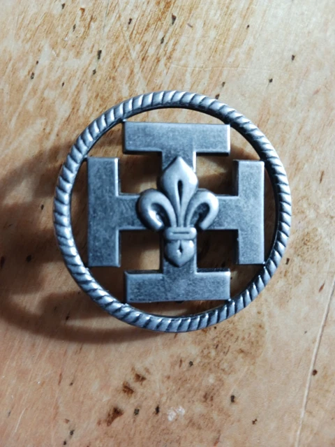 Épingle De Foulard Ou Broche Vintage En Métal Avec Pierre Bleue - Motif Fleur De Lys Vers 1900