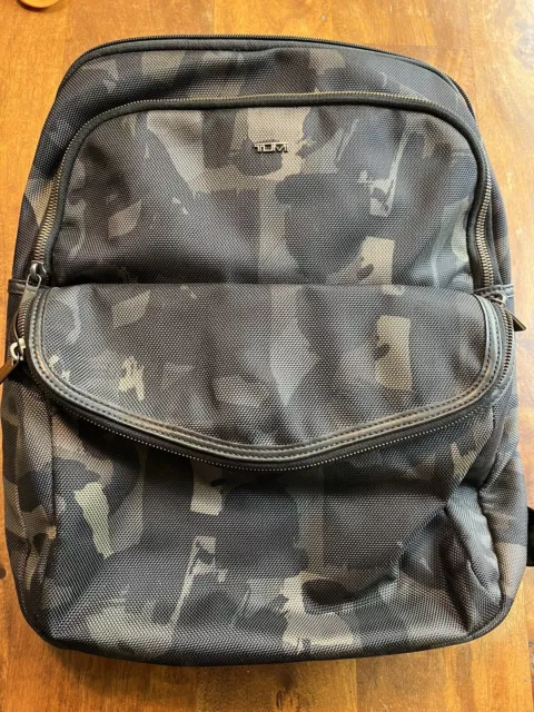 Tumi Backpack Black Gray Camouflage w/ Rust Orange Lining EUC