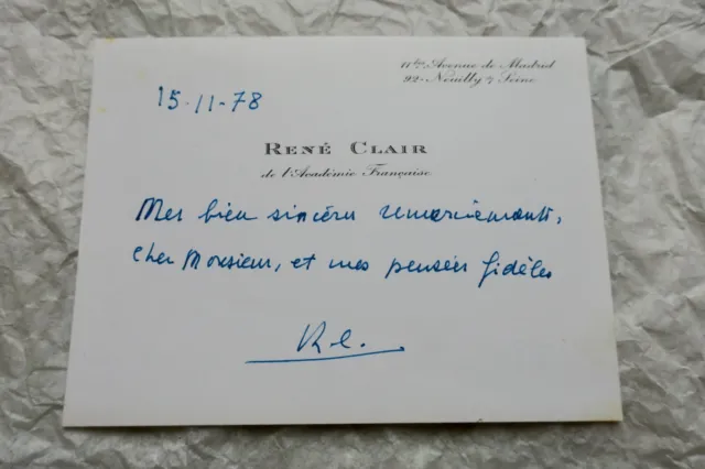 René CLAIR carte autographe manuscrite signée