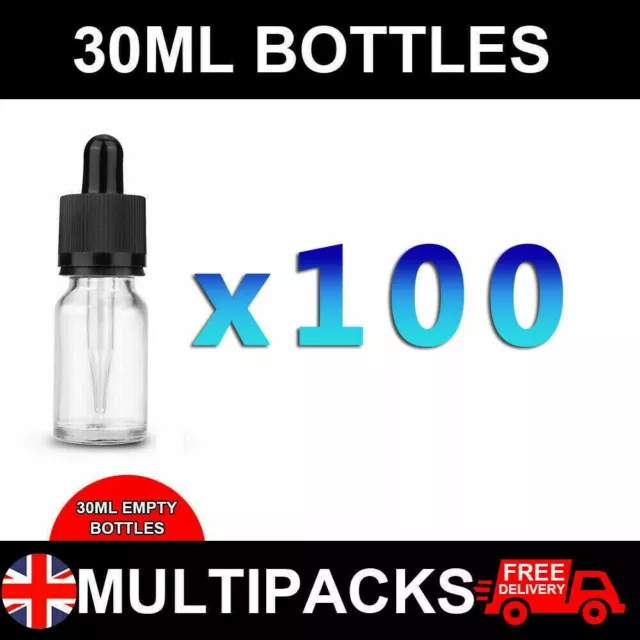 5/50/100x Clear Glass Bottle with Pipette Bottles Round Empty Boston Eye Dropper