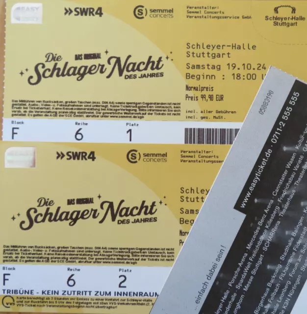 Reihe 6 / Tickets die Schlagernacht des Jahres 2024 - Das Original