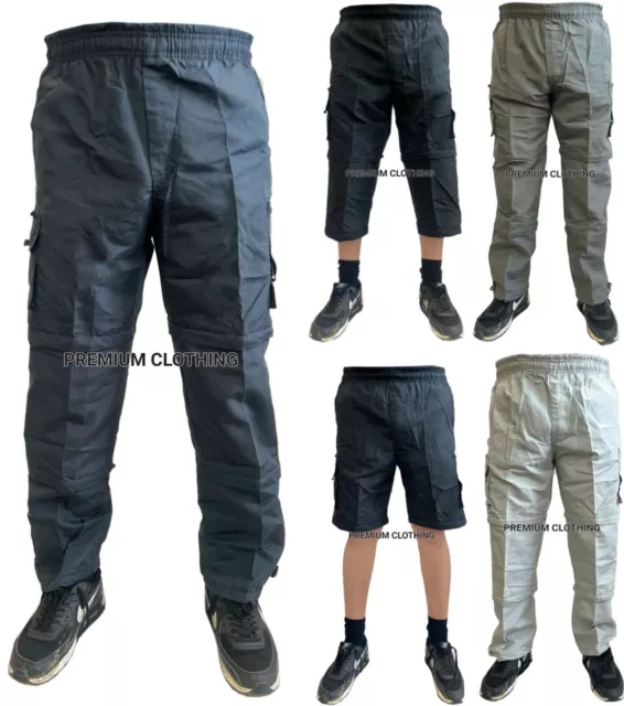 Herren 3 in 1 leichte elastische Shorts 3/4 Hose Cargo Taschen Hose