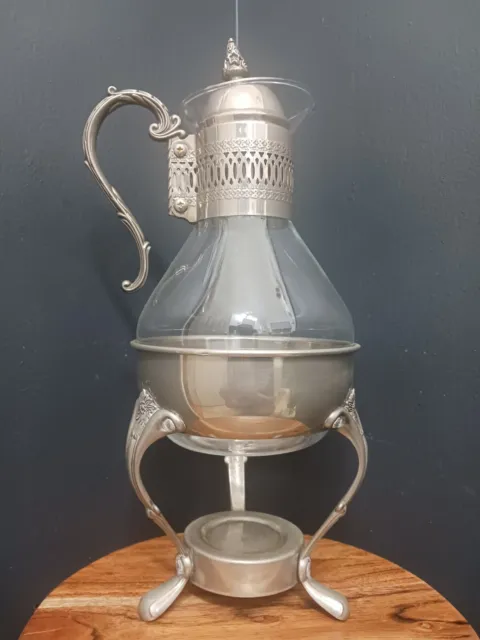 Vintage Silver Plated and Glass Coffee Tea Carafe Pot with Warmer Stand