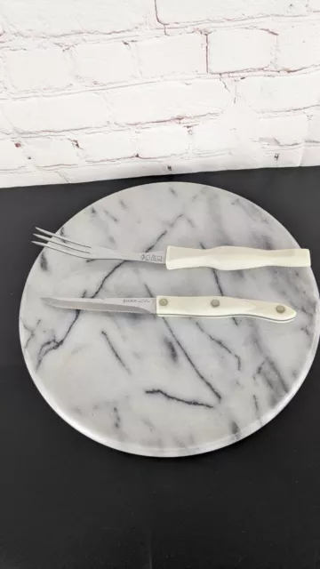Cutco NY USA Pearl & SS Steak Knife & Turning Fork 2 Pc Set EUC