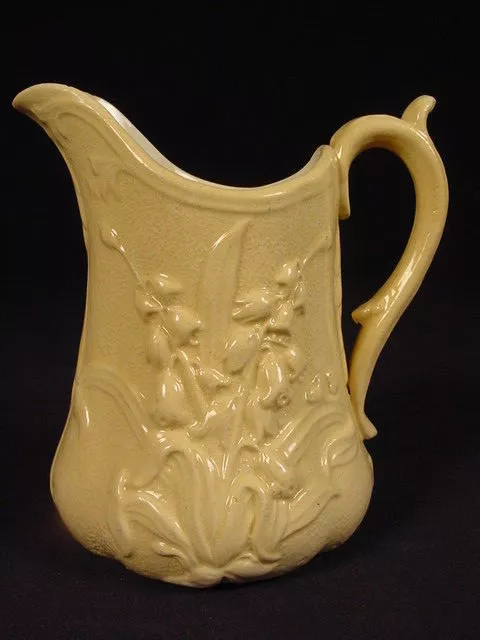 VERY RARE 1800s LILIES of the VALLEY PITCHER YELLOW WARE