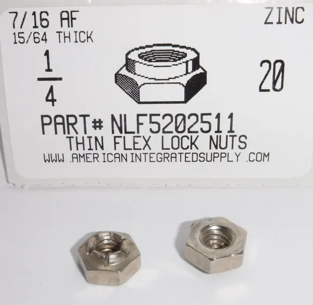 1/4-20 Thin Hex Flex Lock Nut Steel Zinc Plated 7/16 Af X .231 Th (25)