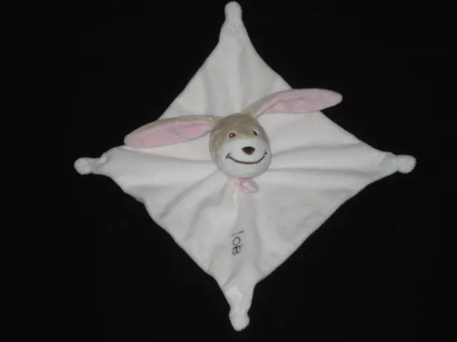 Doudou carré plat Chien ou Lapin rose blanc écru marron beige OB Obaïdi Okaïdi