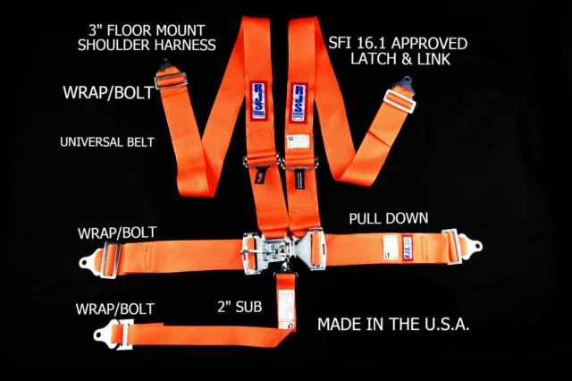 Rjs Racing Sfi 16.1 Latch & Link 5 Pt Floor Mount Harness Orange 1130505