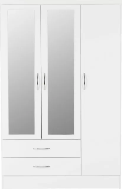 Nevada 3 Door 2 Drawer  Mirrored Wardrobe White Gloss 2