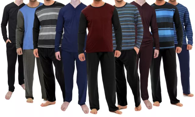 Pijamas para Hombre Juegos Ropa Cómoda Manga Larga de Algodón Set Tallas S-4XL