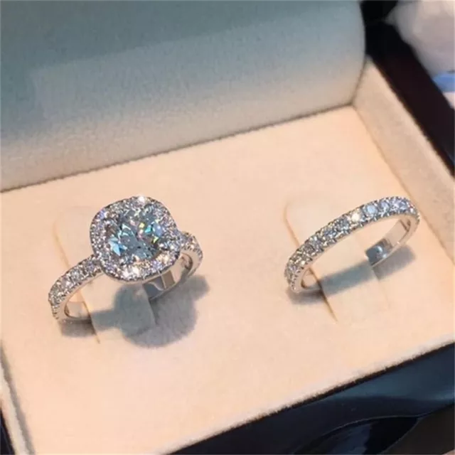 Party Wedding Jewelry Bride Wedding White Sapphire Ring Set Dazzling Diamond