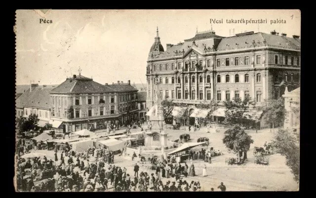 Hungary 🇭🇺 1918 Pecs Building & Monument Post Card to Fehentemplon Top Rare 2