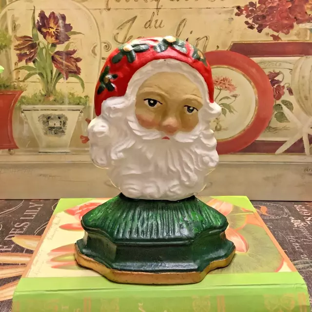 Cast Iron~Hand Painted Vintage Santa Head~Door Stop~Super Nice~FREE SHIPPING~