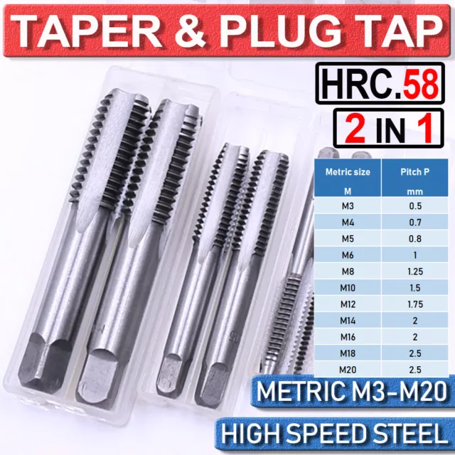 HSS Metric Taper & Plug Tap Set M3-M20 Right Hand Thread Cutter Taps For Metal