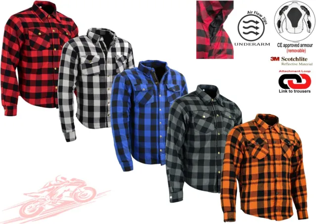 Camicia Da Uomo Lumberjack Kevlar Foderata Ce Protect Armatura Moto Check