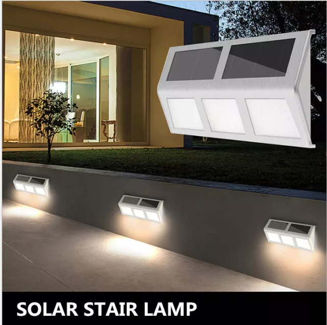 4 Solar stainless steel Stair Lamp 6 led Solar  Powered Lamp Outdoor Waterproof